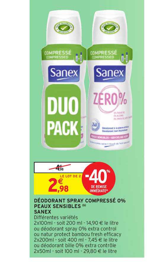 déodorant spray compressé 0% peaux sensibles sanex