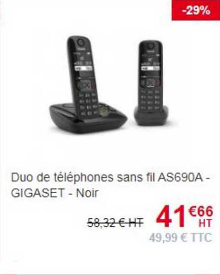 duo de téléphones sans fil as690a - gigaset - noir