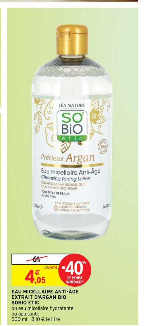 eau micellaire anti-âge extrait d'argan bio sobio etic