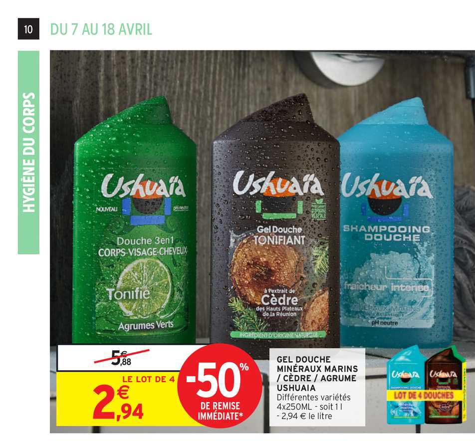 gel douche minéraux marins cèdre agrume ushuaia -50%% de remise immédiate