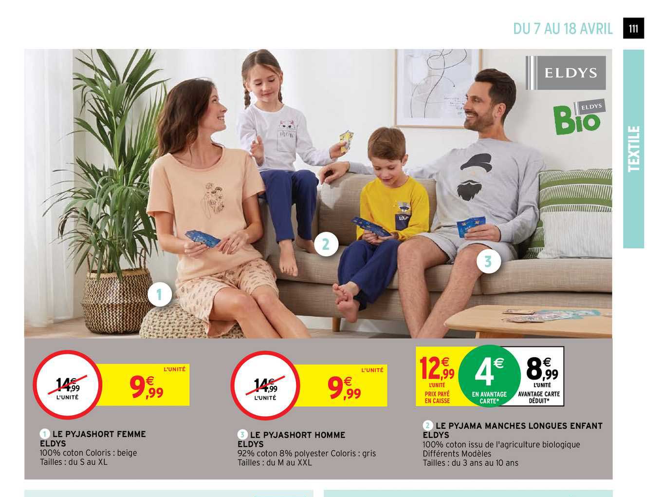 le pyjashort femme eldys, le pyjashort homme eldys, le pyjama manches longues enfant eldys