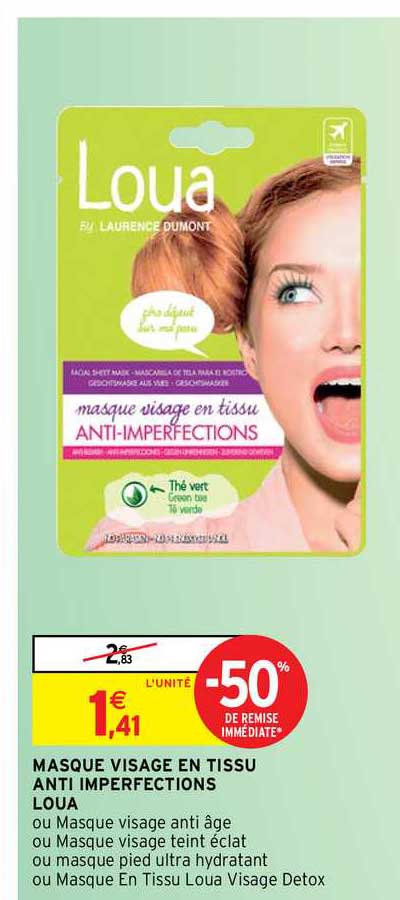 masque visage en tissu anti imperfections loua