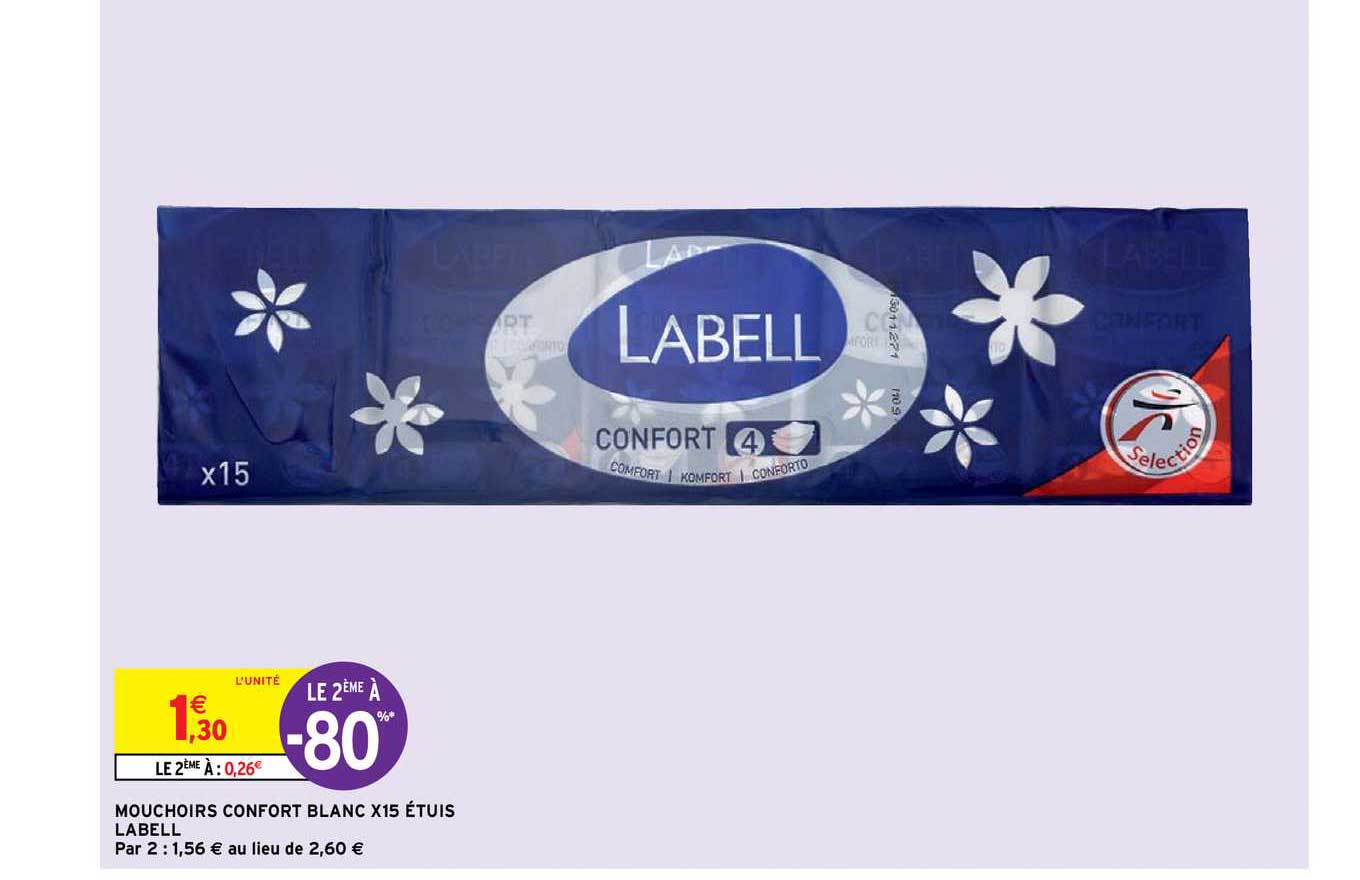 mouchoirs confort blanc x18 étuis labell
