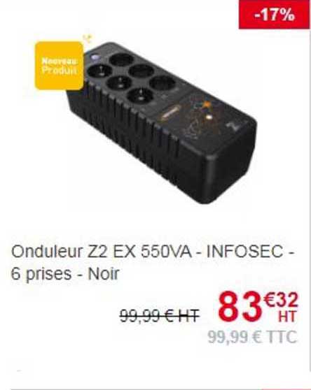 onduleur z2 ex 550va - infosec - 6 prises  - noir