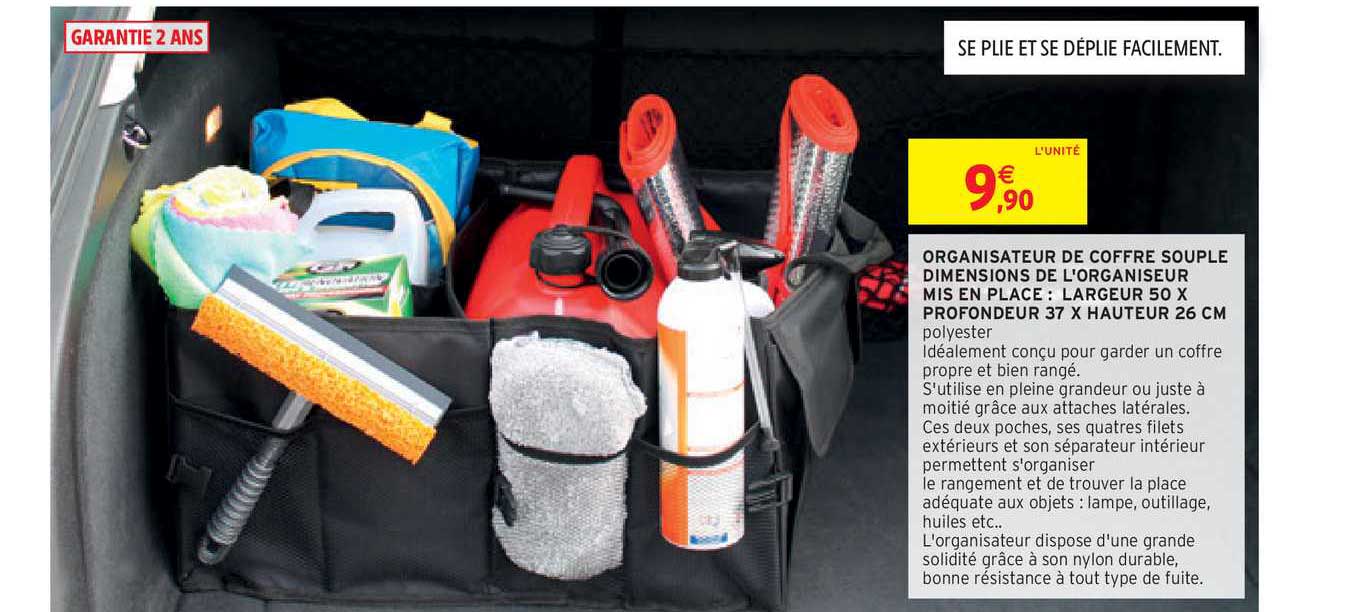 organisateur de coffre souple dimensions de l'organiseur mis en place largeur 50 x profondeur 37 x hauteur 26 cm