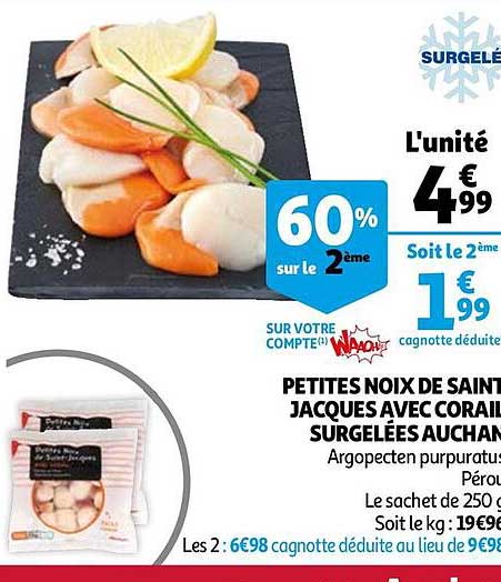 petites noix de saint jacques avec corail surgelées auchan