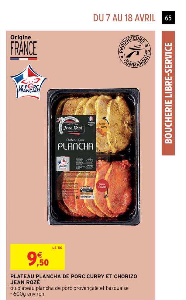 plateau plancha de porc curry et chorizo jean rozé
