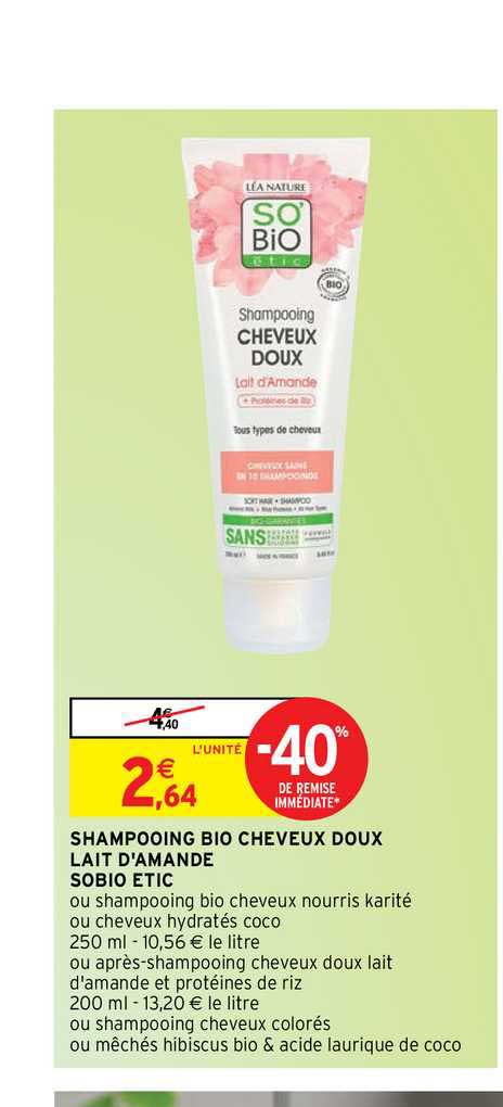 shampooing bio cheveux doux lait d'amande sobio étic