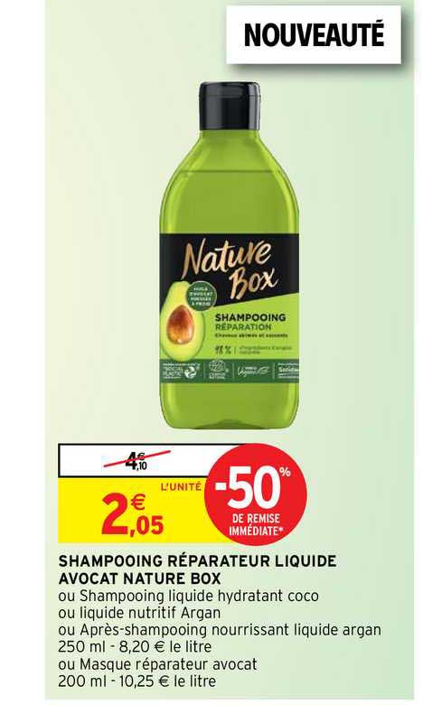 shampooing réparateur liquide avocat nature box