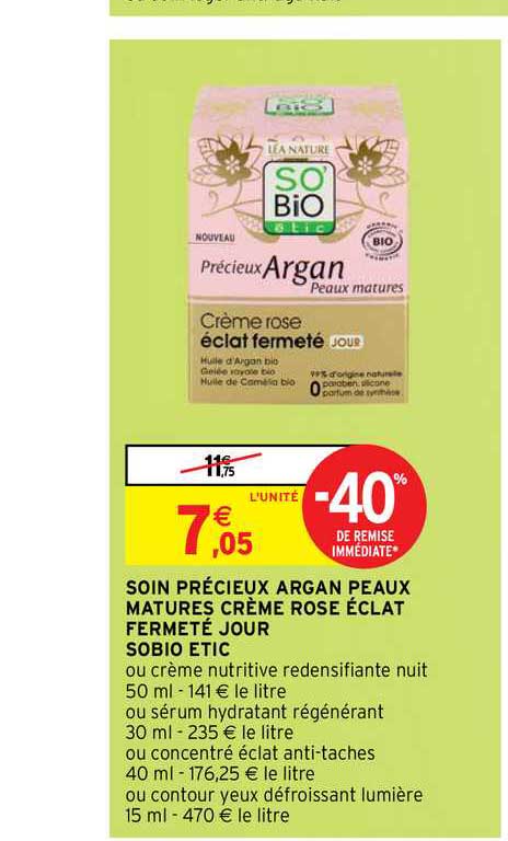 soin précieux argan peaux matures crème rose éclat fermeté jour sobio étic