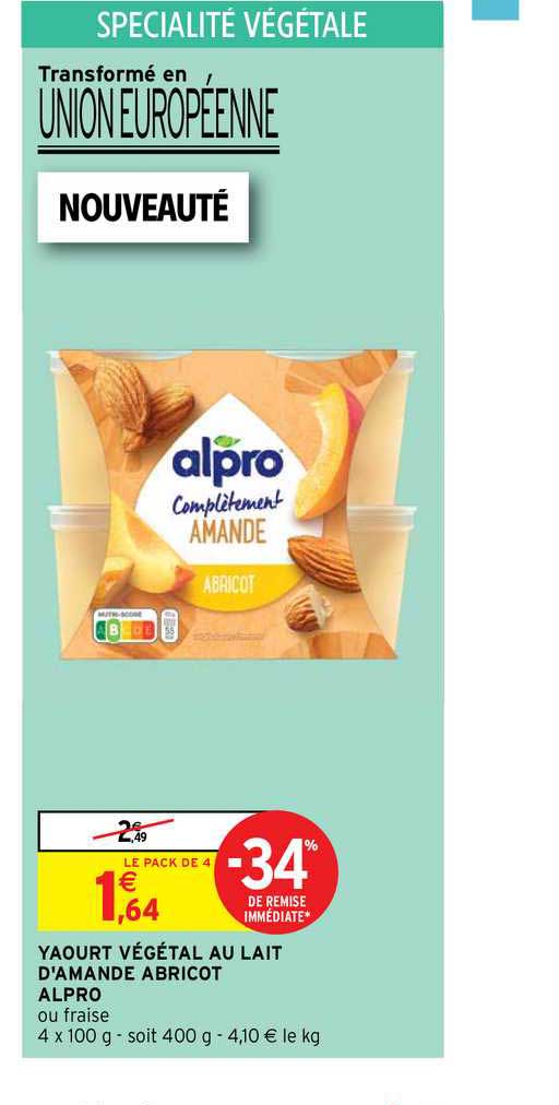 yaourt végétal au lait d'amande abricot alpro