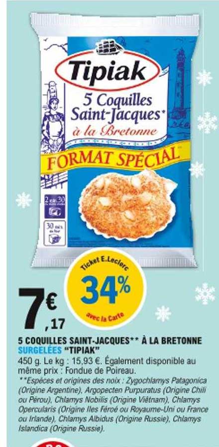 5 coquilles saint-jacques à la bretonne "tipiak"