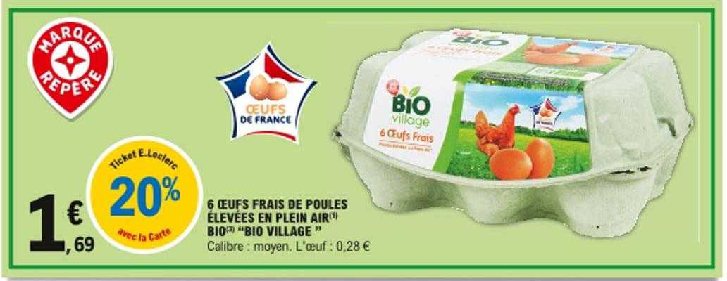 6 oeufs frais de poules élevées en plein air bio "bio village"