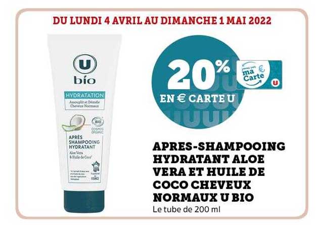 après-shampooing hydratant aloé véra et huile de coco cheveux normaux u bio