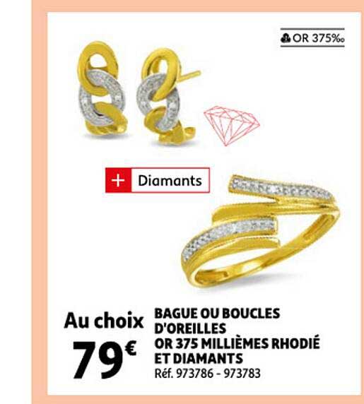 bague ou boucles d'oreilles or 375 millièmes rhodié et diamants