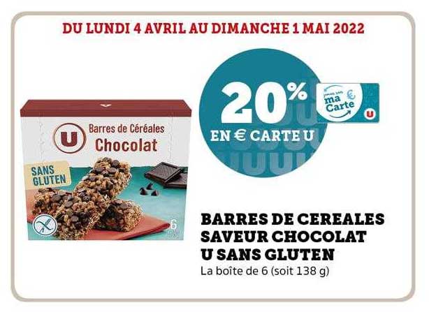 Barres De Céréales Saveur Chocolat U Sans Gluten