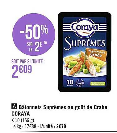 bâtonnets suprêmes au goût de crabe coraya