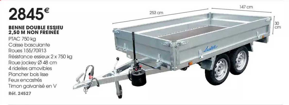 benne double essieu 2,50 m non freinée