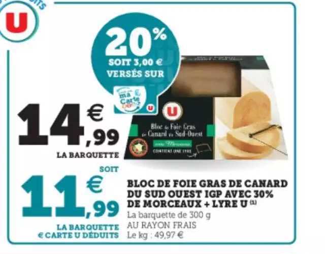 bloc de foie gras de canard du sud ouest igp avec 30% de morceaux + lyre u