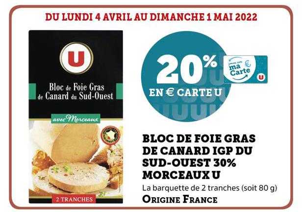bloc de foie gras de canard igp du sud-ouest 30% morceaux u