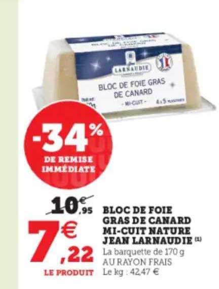 bloc de foie gras de canard mi-cuit nature jean larnaudie