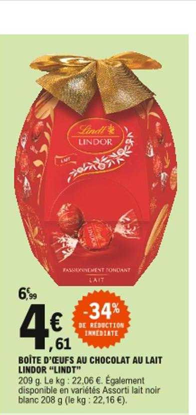 boîte d'oeufs au chocolat au lait lindor "lindt"