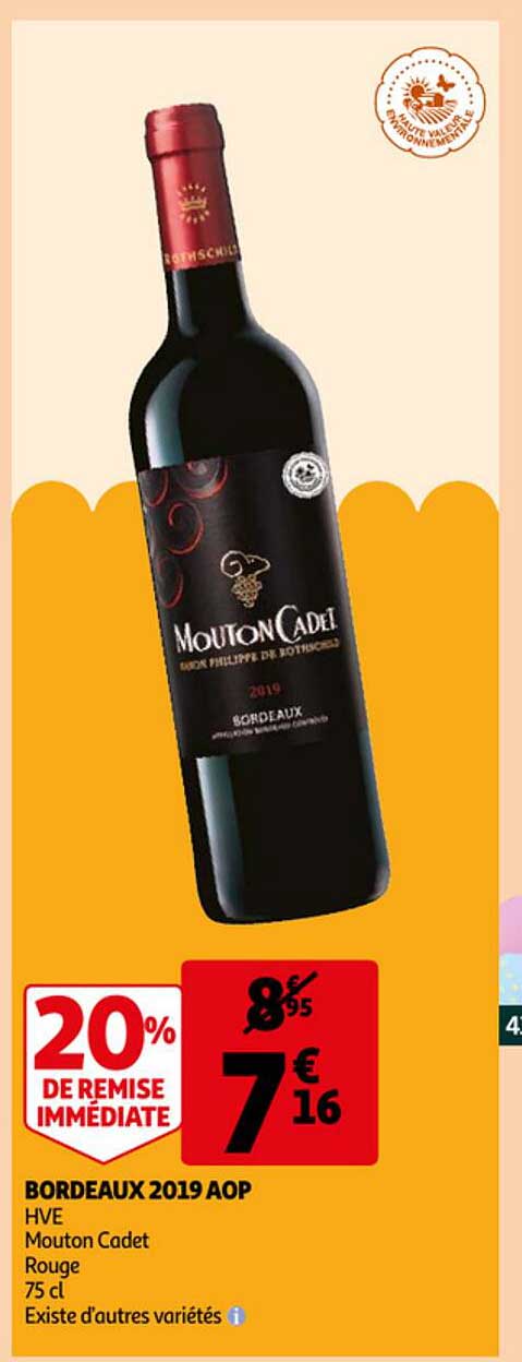 bordeaux 2019 aop hve mouton cadet rouge