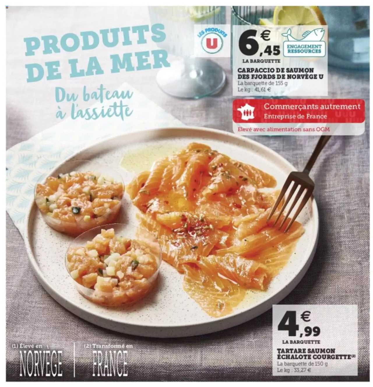 carpaccio de saumon des fjords de norvège u, tartare saumon échalotte courgette