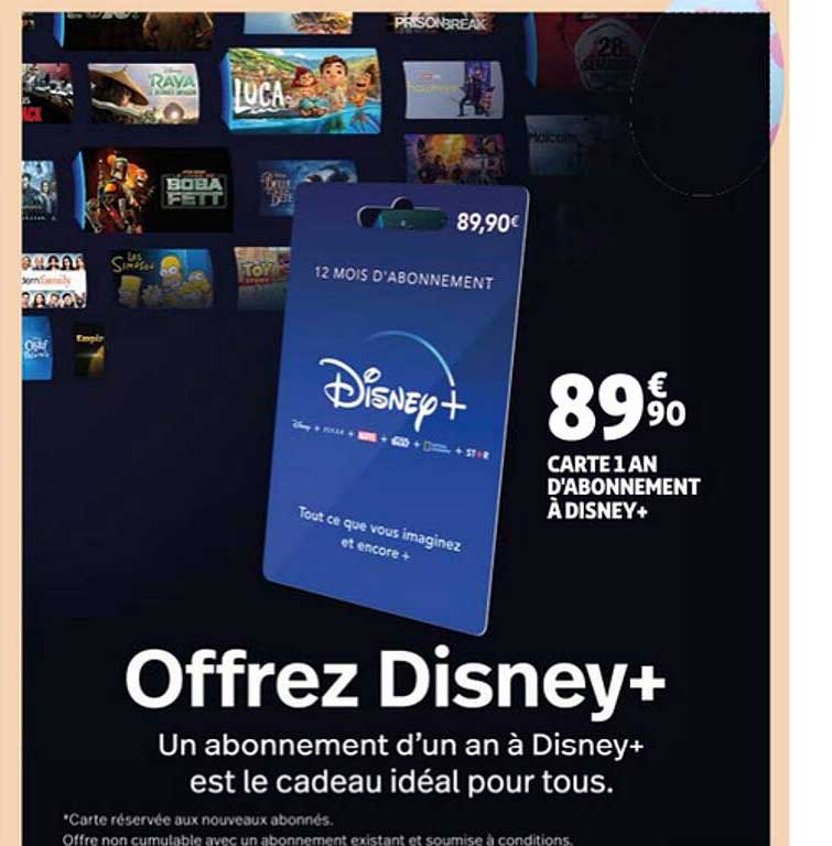 carte 1 an d'abonnement à disney+
