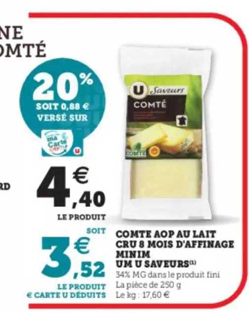 comté aop au lait cru 8 mois d'affinage minimum u saveurs
