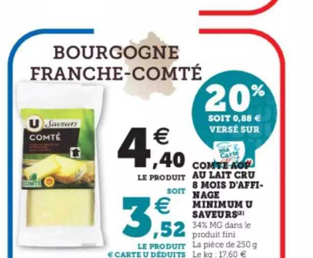comte aop au lait cru 8 mois d'affinage minimum u saveurs