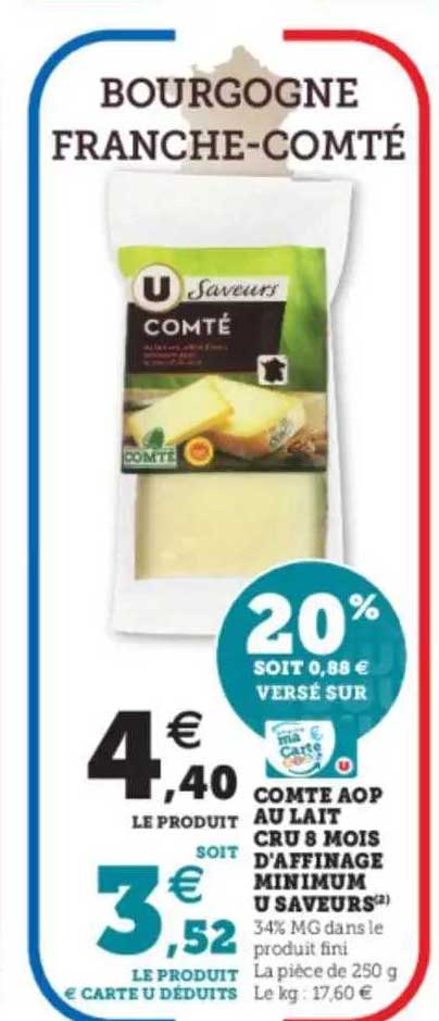 comté aop au lait cru 8 mois d'affinage minimum u saveurs