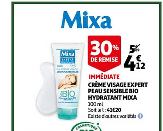 crème visage expert peau sensible bio hydratant mixa