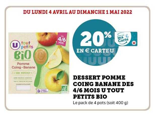 Dessert Pomme Coing Banane Dès 4-6 Mois U Tout Petits Bio