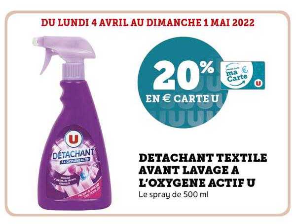 Détachant Textile Avant Lavage à L'oxygène Actif U
