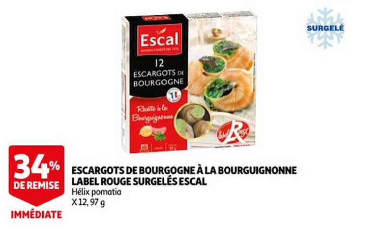 escargots de bourgogne à la bourguignonne label rouge surgelés escal