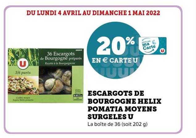 escargots de bourgogne helix pomatia moyens surgelés u