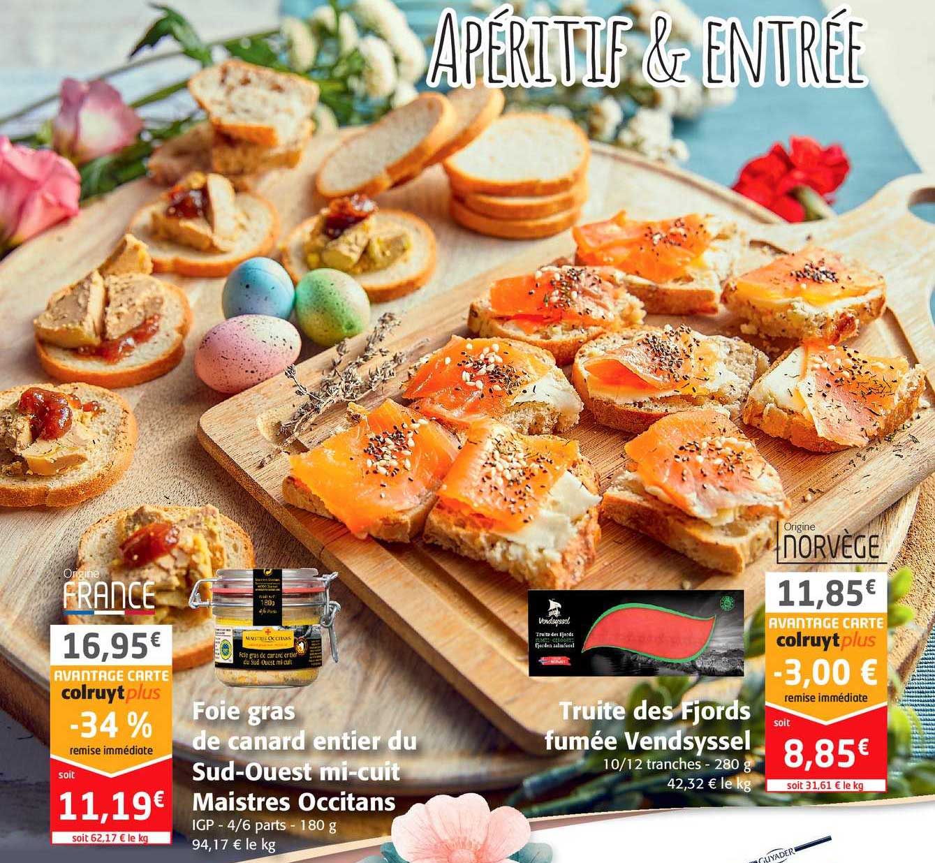 foie gras de canard entier du sud-ouest mi-cuit maistres occitans, truite des fjords fumée vendsyssel