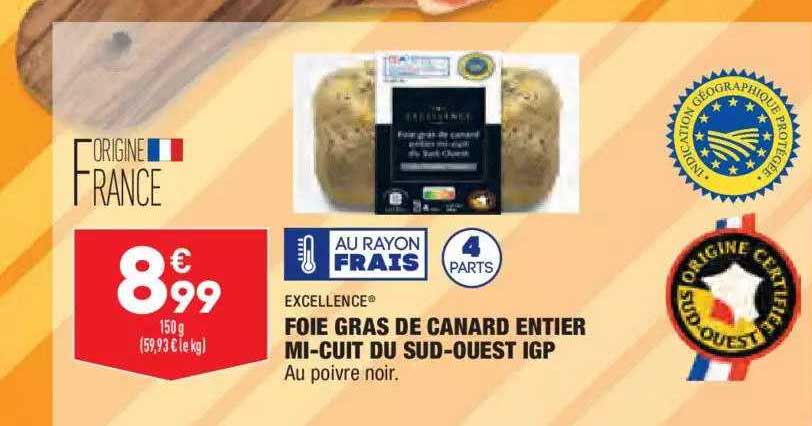 foie gras de canard entier mi-cuit du sud-ouest igp excellence