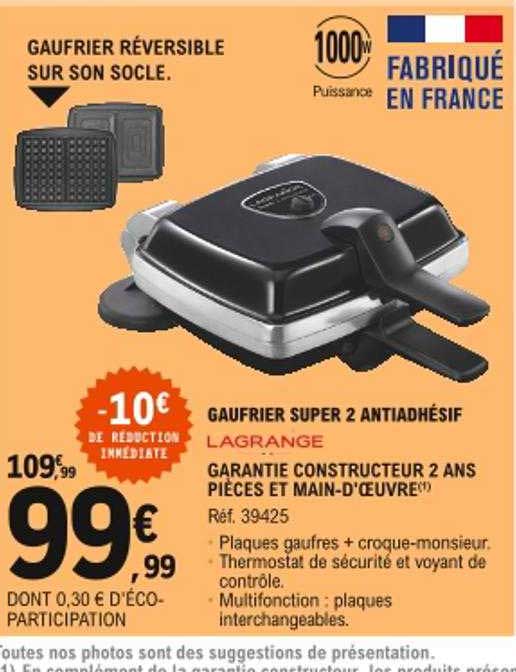 Gaufrier Super 2 Antiadhésif Lagrange