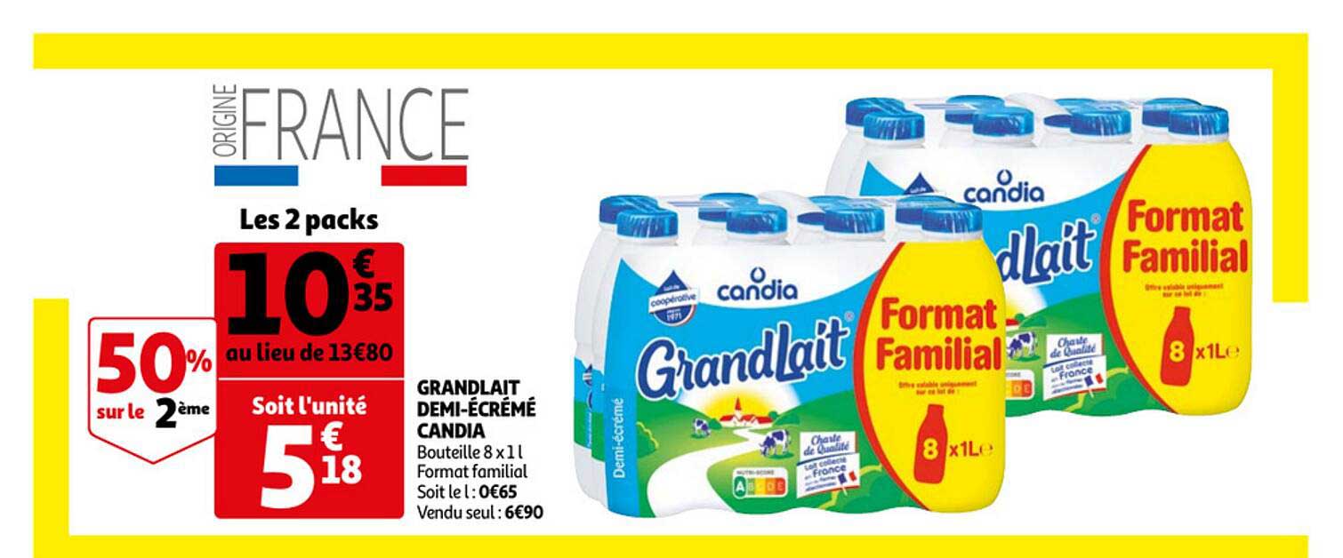 grandlait demi-écrémé candia