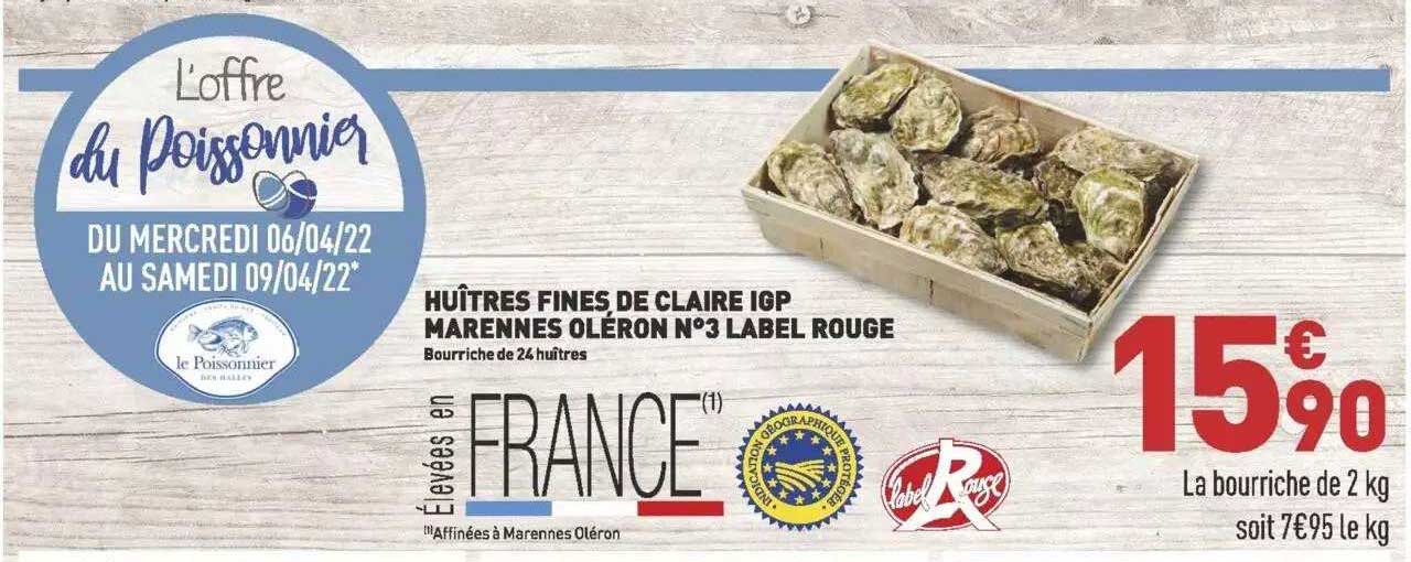 huîtres fines de claire igp marennes oléron n°3 label rouge