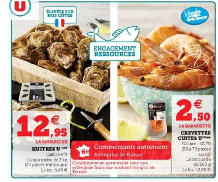 Huîtres U, Crevettes Cuites U