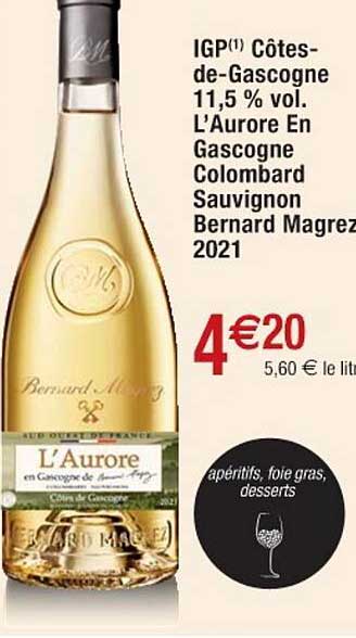 igp côtes-de-gascogne 11,5% vol. l'aurore en gascogne colombard sauvignon bernard magrez 2021