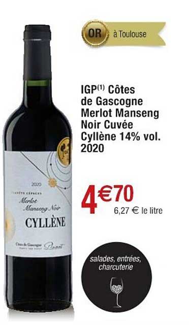igp côtes de gascogne merlot manseng noir cuvée cyllène 14% vol. 2020