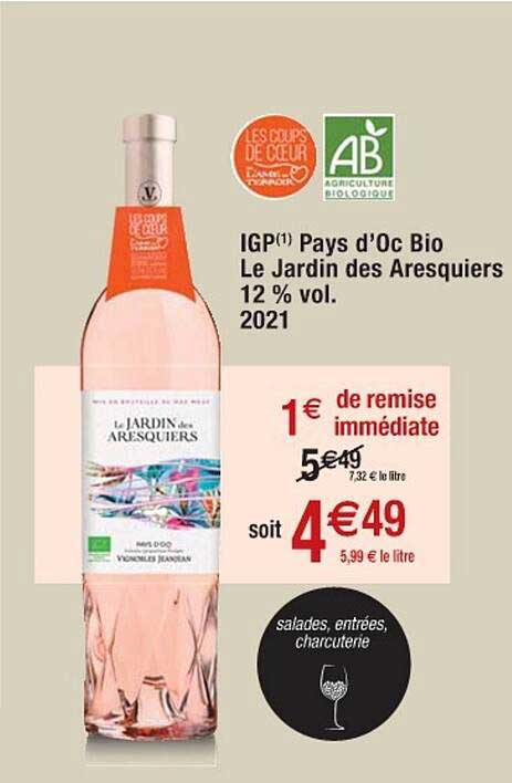 igp pays d'oc bio le jardin des aresquiers 12% vol. 2021