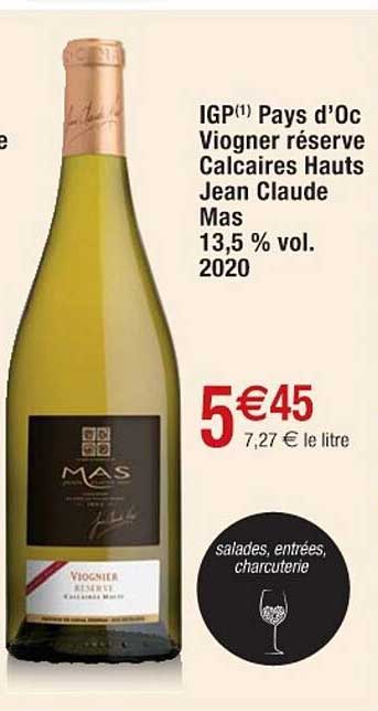 igp pays d'oc viogner réserve calcaires hauts jean claude mas 13,5% vol. 2020