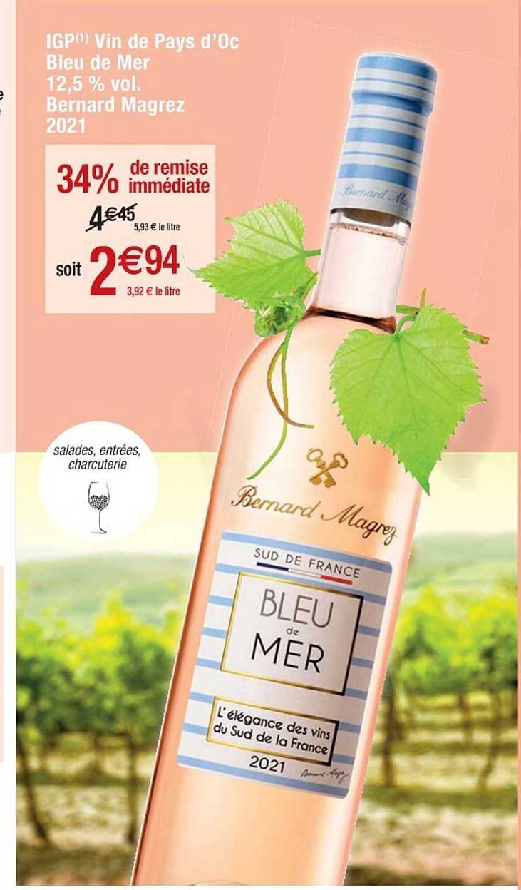 igp vin de pays d'oc bleu de mer 12,5% vol. bernard magrez 2021