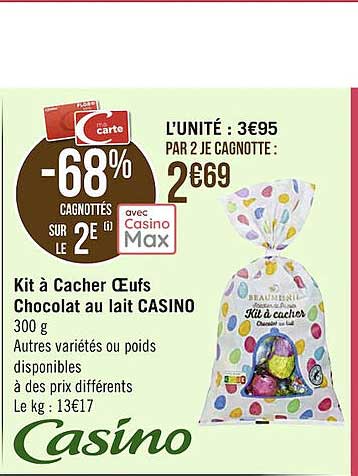 kit à cacher oeufs chocolat au lait casino
