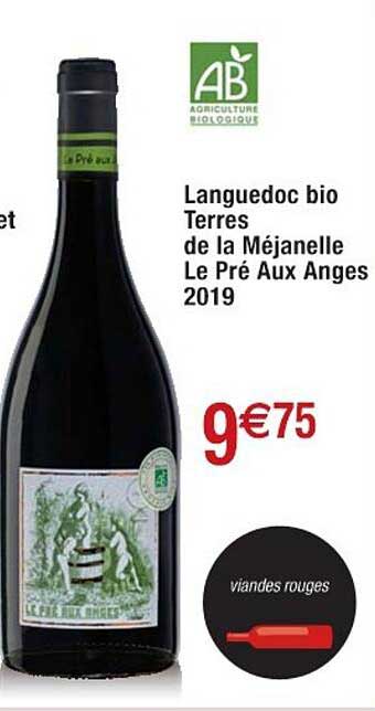 languedoc bio terres de la méjanelle le pré aux anges 2019